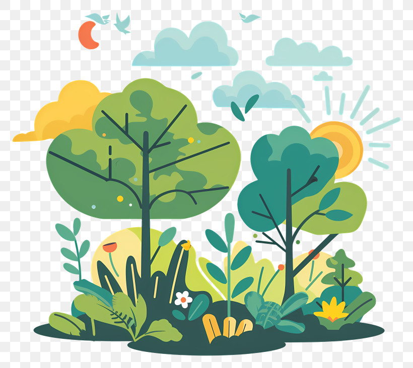 Environmental - Nature Illustration With Trees And Lush Plants PNG