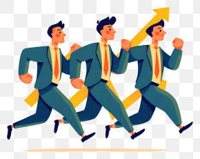 Business Growth - Running Businessmen With Upward Arrow PNG