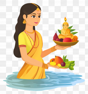 Chhath Puja - Woman Offering Fruits During Chhath Puja Festival PNG