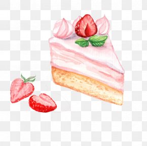 Cartoon Hand Painted Strawberry Cake - Cupcake Birthday Cake Crxe8me Caramel Tart Chocolate Cake PNG