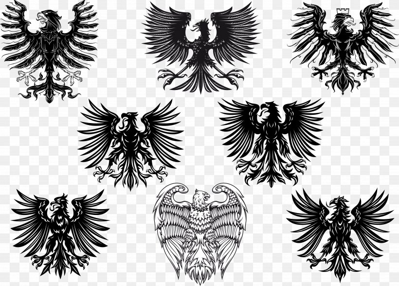 Black Eagle Heraldry Royalty-free, PNG, 4771x3423px, Eagle, Black And White, Black Eagle, Falcon, Feather Download Free