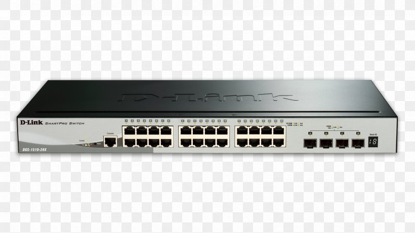 Network Switch 10 Gigabit Ethernet Stackable Switch Computer Network, PNG, 1664x936px, 10 Gigabit Ethernet, Network Switch, Audio Receiver, Computer Network, Dlink Download Free