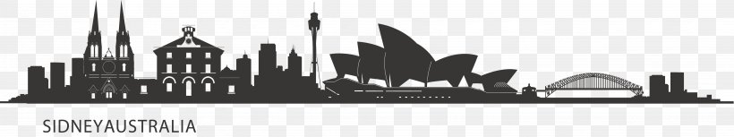 City Of Sydney Skyline Silhouette, PNG, 4112x768px, City Of Sydney, Black And White, Brand, City, Landmark Download Free