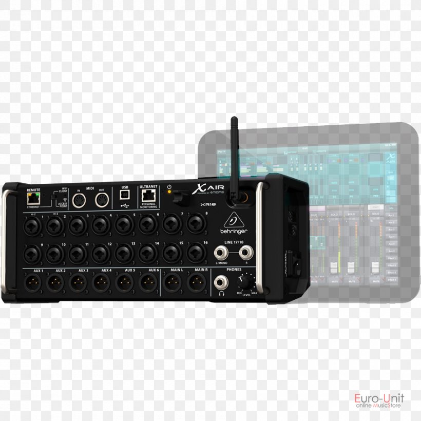 Behringer X Air XR18 Microphone Audio Mixers Digital Mixing Console, PNG, 900x900px, 19inch Rack, Behringer X Air Xr18, Audio, Audio Mixers, Behringer Download Free