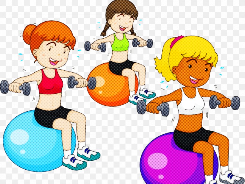 Cartoon Physical Fitness Exercise Equipment Swiss Ball Playing Sports, PNG, 1000x750px, Cartoon, Aerobics, Exercise, Exercise Equipment, Fun Download Free