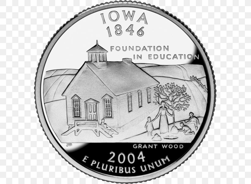 Iowa 50 State Quarters Coin United States Mint, PNG, 597x600px, 50 State Quarters, Iowa, Black And White, Coin, Commemorative Coin Download Free
