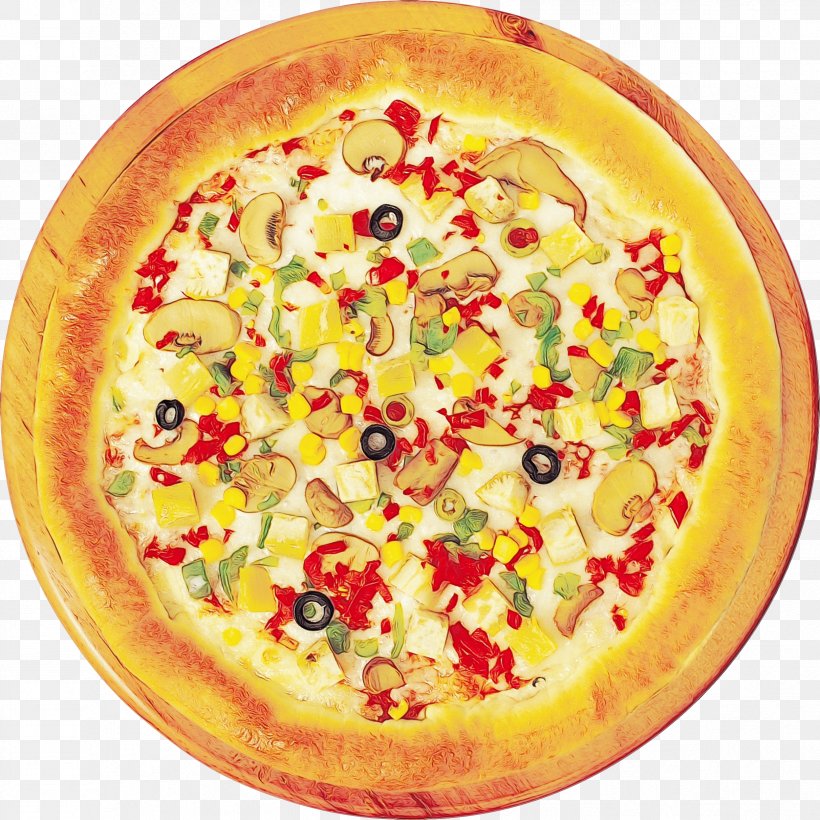 Pizza Food Dish Cuisine Pizza Cheese, PNG, 2422x2422px, Watercolor, Cuisine, Dish, Fast Food, Food Download Free