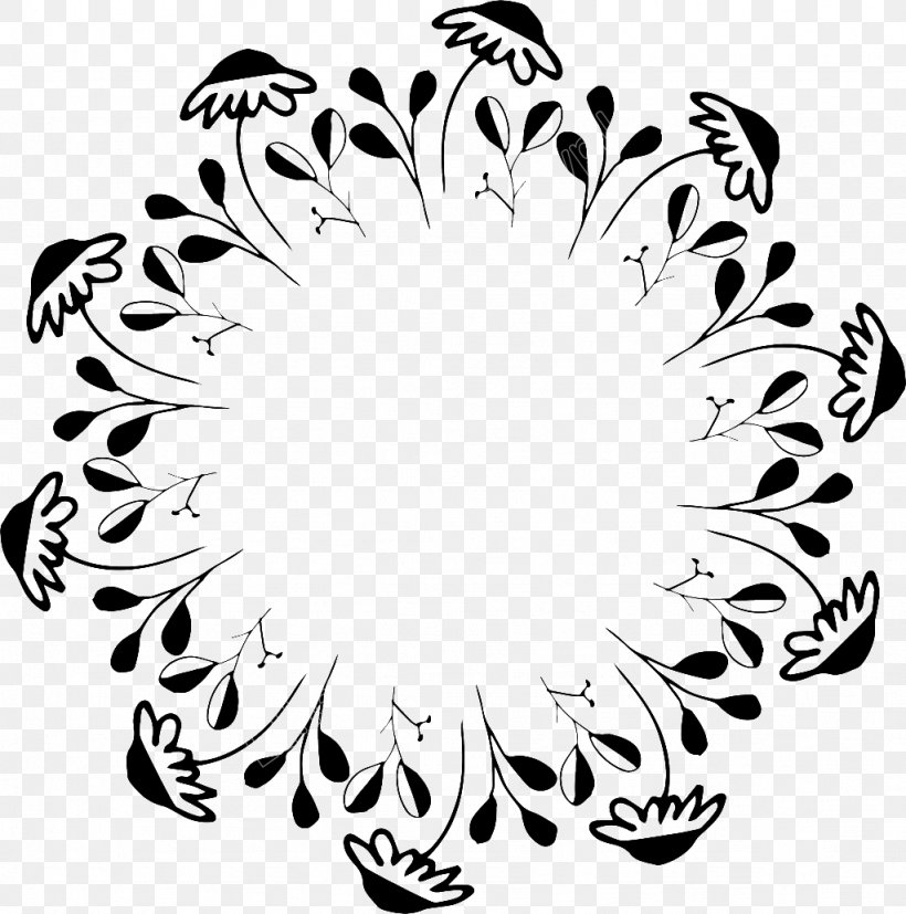 Floral Decorative, PNG, 1024x1033px, Drawing, Blackandwhite, Feather, Floral Design, Flower Download Free
