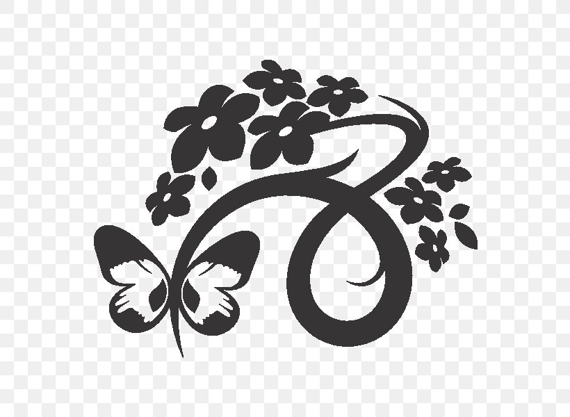 Wall Decal Clip Art, PNG, 600x600px, Wall Decal, Black And White, Butterfly, Drawing, Flower Download Free