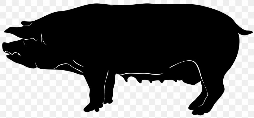 Domestic Pig Silhouette Clip Art, PNG, 2000x935px, Domestic Pig, Bison, Black, Black And White, Bull Download Free