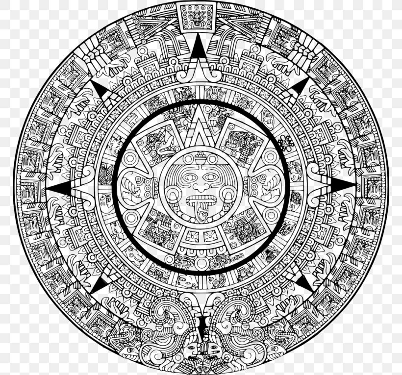 Aztec Calendar Stone Maya Civilization, PNG, 768x765px, Aztec Calendar Stone, Antiquities, Aztec, Aztec Calendar, Black And White Download Free