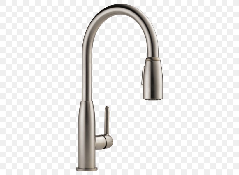 Faucet Handles & Controls Stainless Steel Delta Peerless Apex Single Hole Kitchen Faucet P188103LF Chrome Kohler Bellera Pull Down Kitchen Faucet K-560, PNG, 600x600px, Faucet Handles Controls, Bathroom, Bathtub Accessory, Brushed Metal, Hardware Download Free