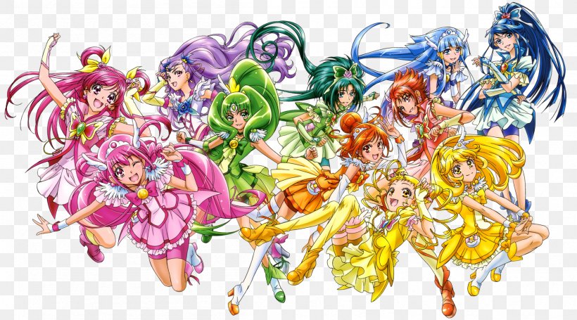 Miyuki Hoshizora Reika Aoki Yayoi Kise Nao Midorikawa Pretty Cure, PNG, 2406x1337px, Watercolor, Cartoon, Flower, Frame, Heart Download Free