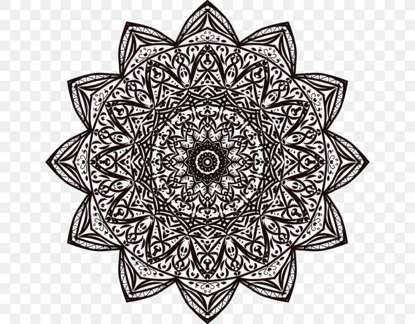 Mandala Drawing Art, PNG, 640x640px, Mandala, Art, Black And White, Coloring Book, Doodle Download Free