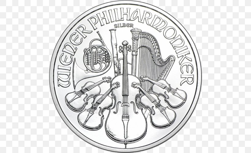 Austrian Silver Vienna Philharmonic Silver Coin Bullion Coin, PNG, 500x500px, Austrian Silver Vienna Philharmonic, American Silver Eagle, Apmex, Art, Austrian Mint Download Free