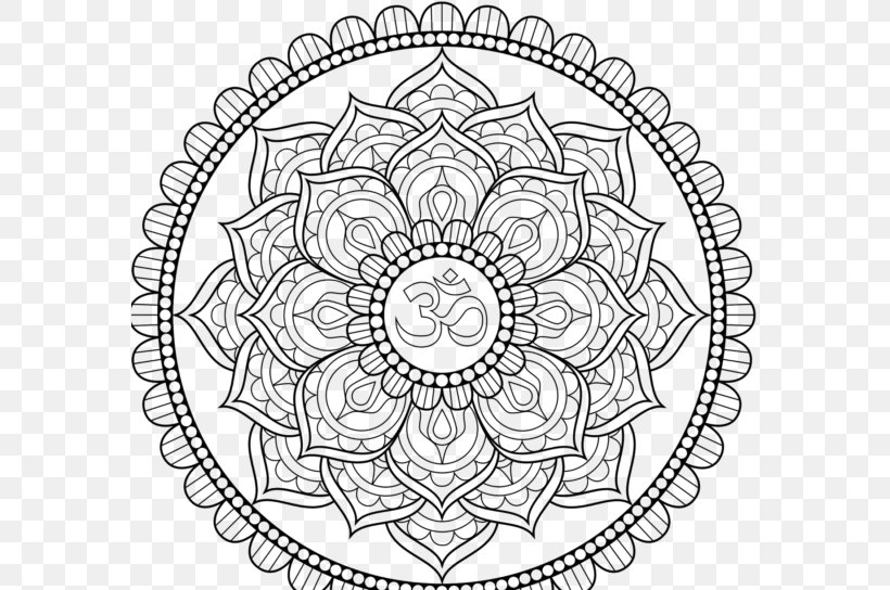 Mandala Coloring Book Om Symbol, PNG, 577x544px, Mandala, Area, Autocad Dxf, Black And White, Color Download Free