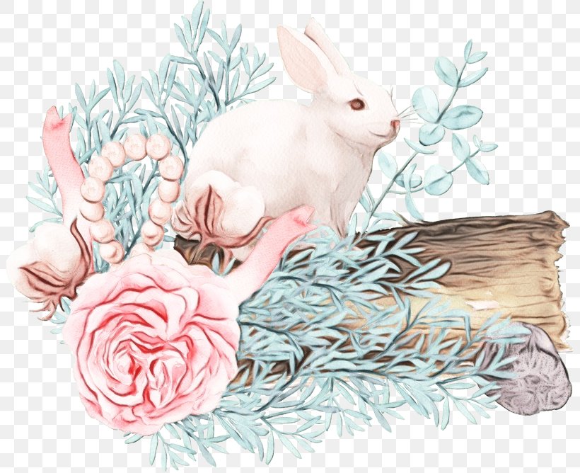 Rabbit Rabbits And Hares Hare Plant Branch, PNG, 803x668px, Watercolor, Branch, Hare, Paint, Plant Download Free
