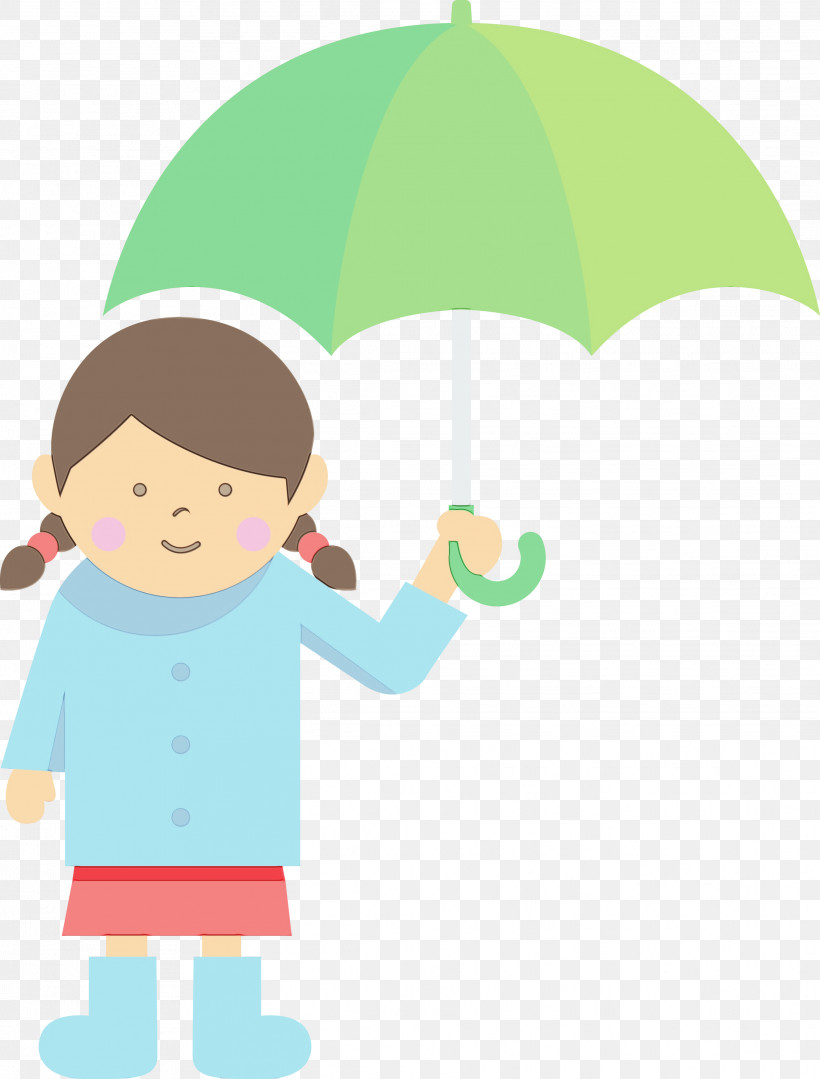 Cartoon Infant Green Text Line, PNG, 2279x3000px, Raining Day, Behavior, Cartoon, Girl, Green Download Free
