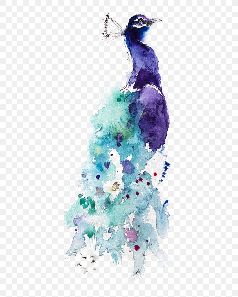 Watercolor Painting Drawing Peafowl Art, PNG, 379x1024px, Watercolor Painting, Art, Art Museum, Beak, Bird Download Free