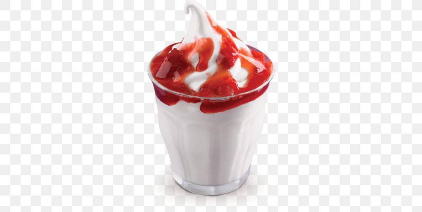 McDonald's Strawberry Sundae McFlurry Ice Cream Cones, PNG, 439x412px, Sundae, Chocolate, Cream, Dairy Product, Dessert Download Free
