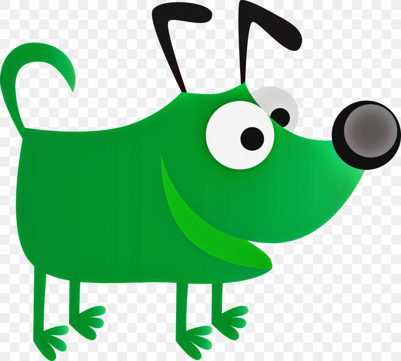 Green, PNG, 3000x2702px, Cute Cartoon Dog, Green Download Free