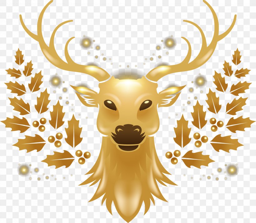 Reindeer Christmas, PNG, 2283x1992px, Reindeer, Antler, Christmas, Deer, Gold Download Free