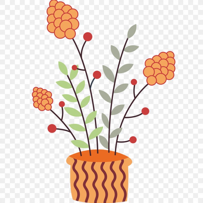 Vector Graphics Image Clip Art Flowerpot, PNG, 1000x1000px, Flowerpot, Animation, Flower, Orange, Penjing Download Free