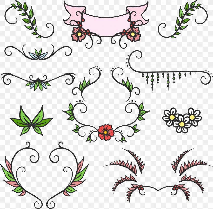 Vector Flowers And Garlands FIG., PNG, 3150x3094px, Flower, Area, Artwork, Body Jewelry, Branch Download Free