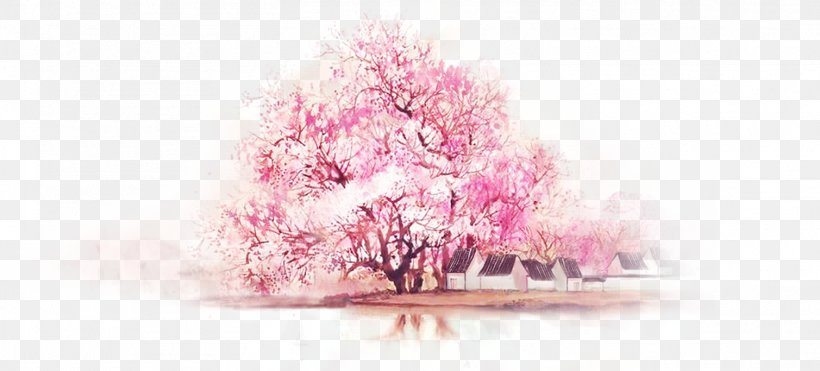 Chinoiserie Pink Watercolor Painting Wallpaper, PNG, 1509x683px, Chinoiserie, Blossom, Cherry Blossom, Desktop Environment, Floral Design Download Free