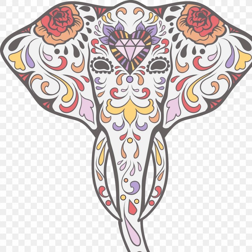 Calavera Elephant Day Of The Dead Skull Decal, PNG, 992x992px, Calavera, African Elephant, Art, Color, Costume Design Download Free