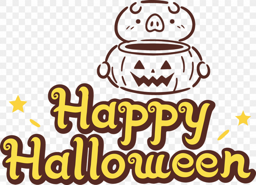Logo Cartoon Happiness Smiley Recreation, PNG, 3000x2165px, Happy Halloween, Cartoon, Happiness, Line, Logo Download Free