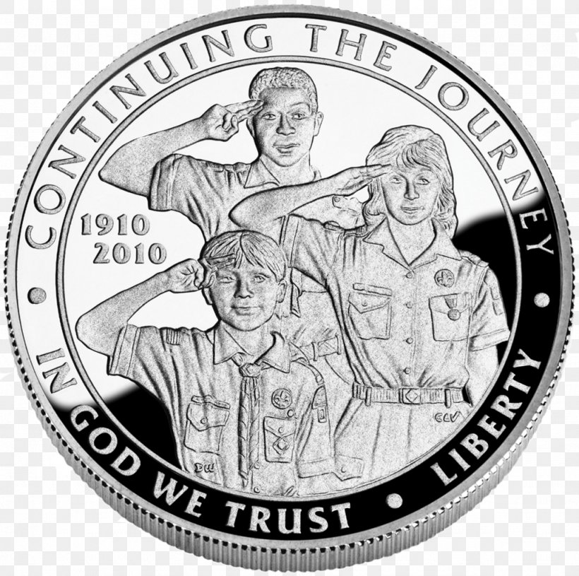 Dollar Coin Boy Scouts Of America Centennial Silver Dollar Commemorative Coin, PNG, 1024x1018px, Dollar Coin, Black And White, Boy Scouts Of America, Boy Scouts Of America Centennial, Coin Download Free