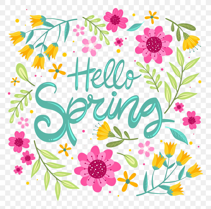 Spring Themed Floral Bouquet - Botanical Hello Spring Artwork PNG