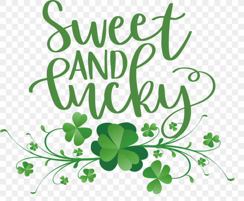 Sweet And Lucky St Patricks Day, PNG, 3000x2473px, St Patricks Day, Floral Design, Green, Leaf, Line Download Free