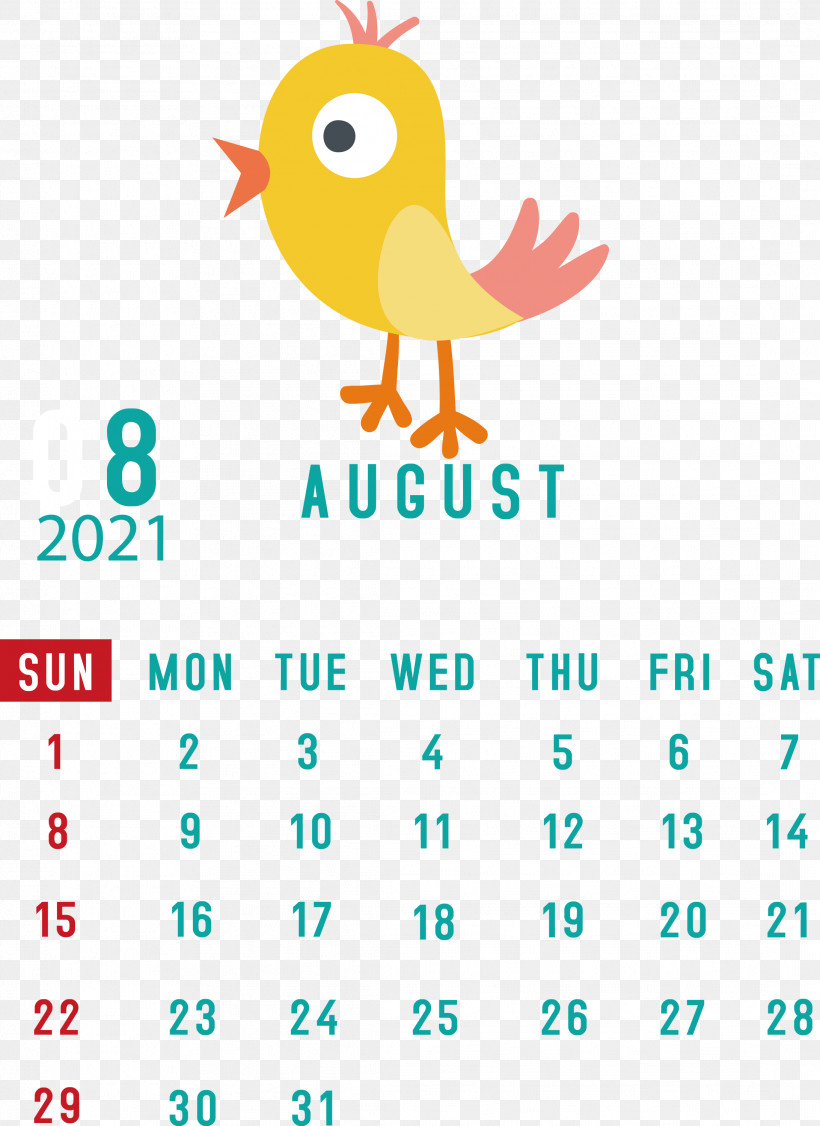 August 2021 Calendar August Calendar 2021 Calendar, PNG, 2184x3000px, 2021 Calendar, Beak, Calendar System, Geometry, Line Download Free