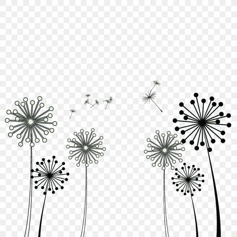 Common Dandelion Taraxacum Platycarpum Clip Art, PNG, 1024x1024px, Common Dandelion, Black And White, Dandelion, Flora, Flower Download Free