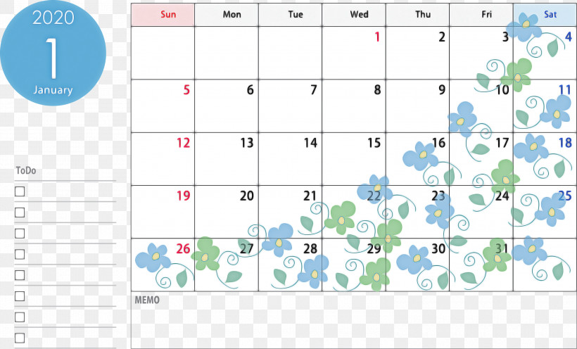 January 2020 Calendar January Calendar 2020 Calendar, PNG, 3000x1818px, 2020 Calendar, January 2020 Calendar, Blue, Diagram, Green Download Free