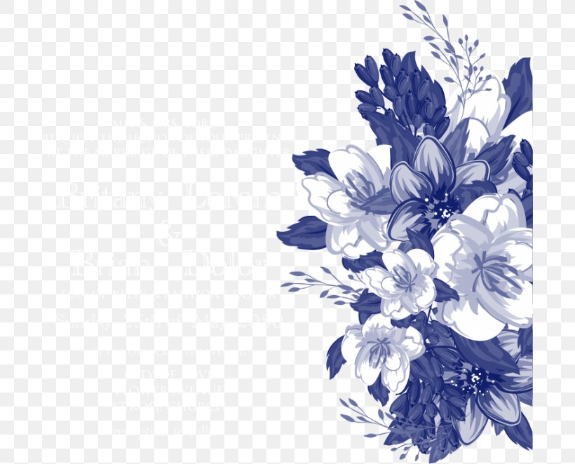 Floral Wedding Invitation Background, PNG, 700x662px, Wedding Invitation, Blackandwhite, Blossom, Blue, Blue Flower Download Free