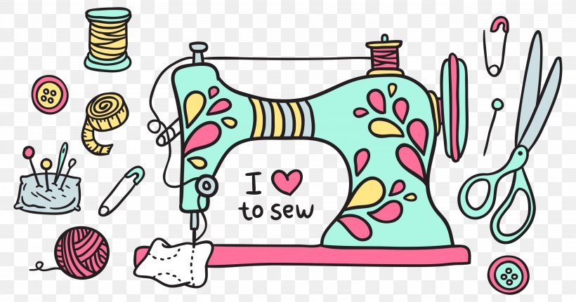Sewing Machines Hand-Sewing Needles Quilting Embroidery, PNG, 3683x1940px, Watercolor, Cartoon, Flower, Frame, Heart Download Free