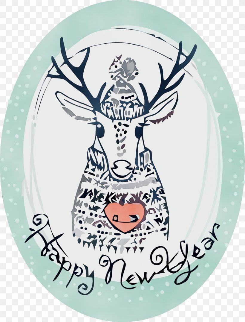 Reindeer, PNG, 2286x3000px, Happy New Year, Deer, Dishware, Paint, Plate Download Free