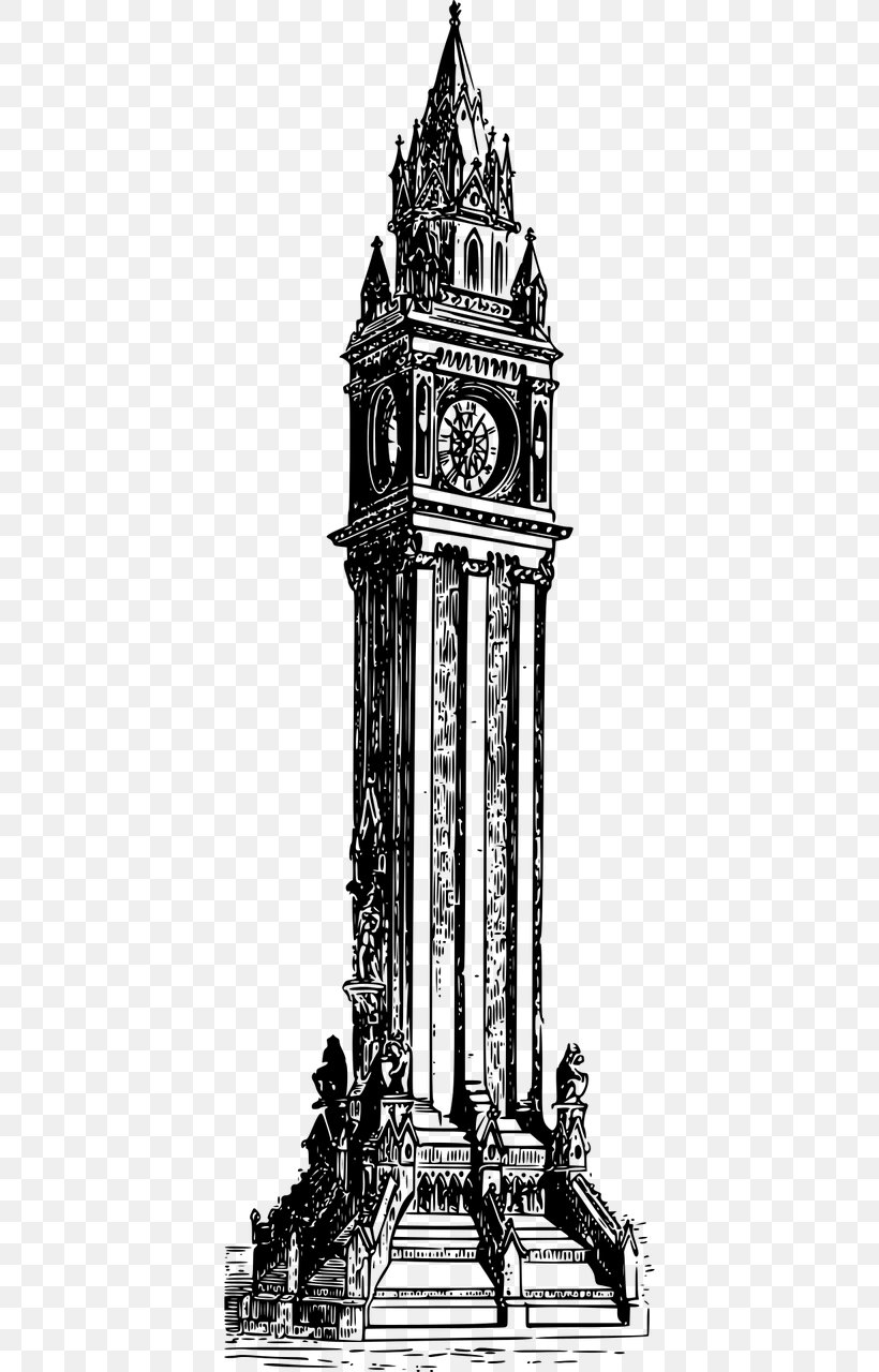 Albert Memorial Clock, Belfast Royal Albert Hall Hyde Park, PNG, 640x1280px, Albert Memorial, Albert Prince Consort, Belfast, Black And White, Clock Download Free