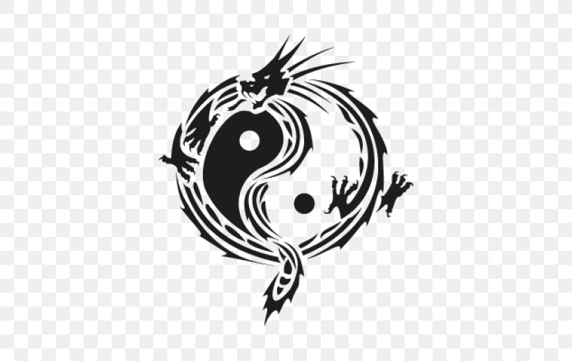 Yin And Yang Logo Clip Art, PNG, 518x518px, Yin And Yang, Black And White, Cdr, Chinese Dragon, Decal Download Free