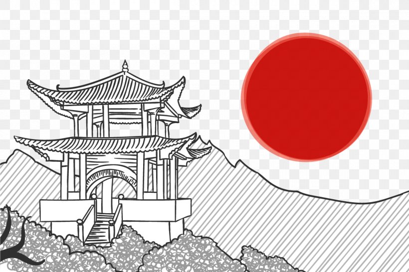 Download Euclidean Vector, PNG, 1200x800px, Chinese Pagoda, Area, Black And White, Brand, Cartoon Download Free