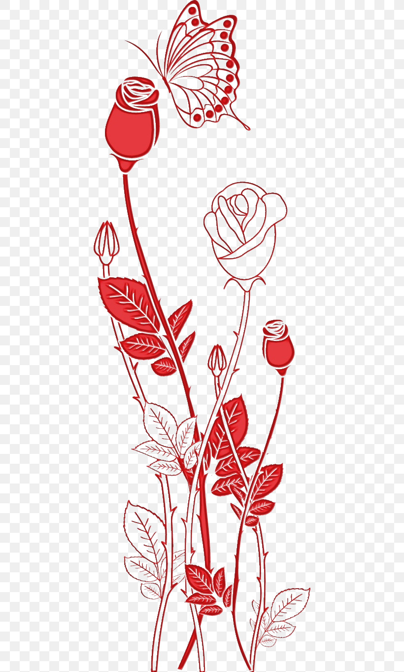 Red Flower Plant Pedicel Cut Flowers, PNG, 440x1362px, Floral, Cut Flowers, Flower, Flowers, Line Art Download Free