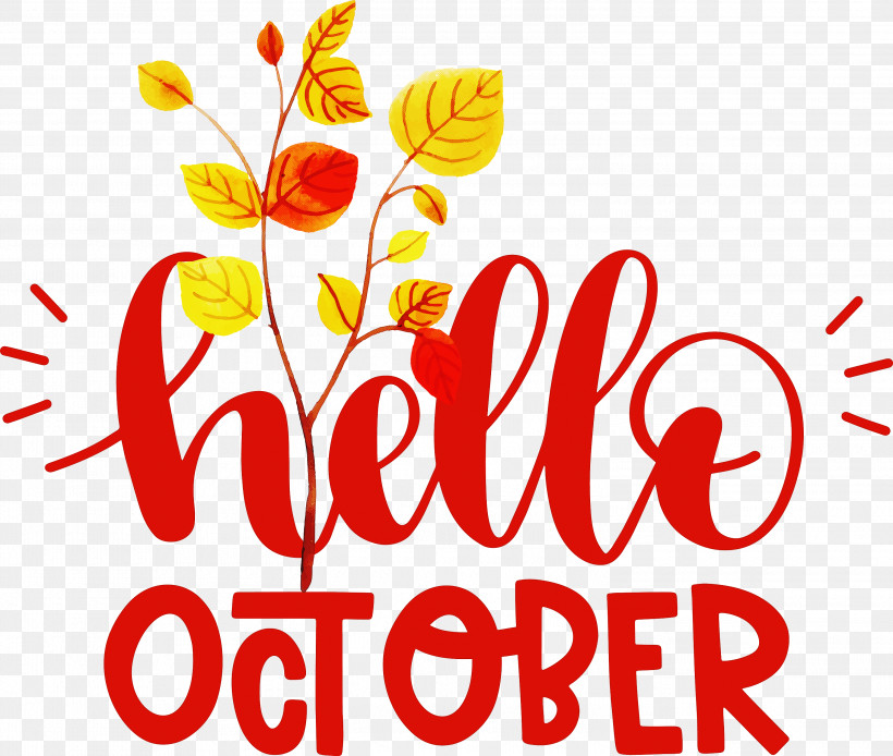 Hello October October, PNG, 3000x2542px, Hello October, Cut Flowers, Floral Design, Flower, Line Download Free