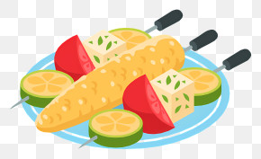 Plate Of Food - Grilled Corn And Skewers PNG