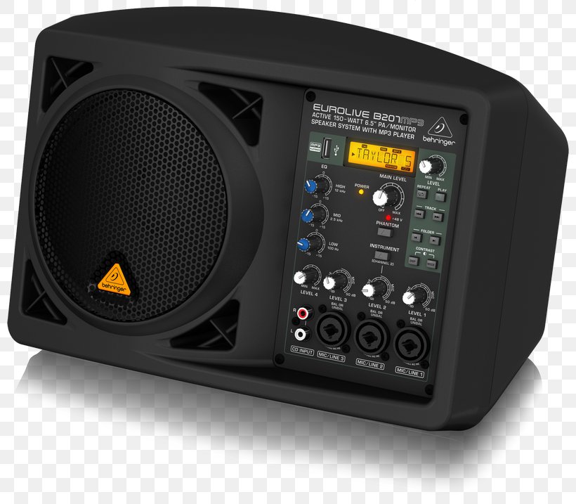 Microphone Public Address Systems BEHRINGER Eurolive B207MP3 Loudspeaker BEHRINGER Eurolive B2 Series, PNG, 800x717px, Microphone, Amplifier, Audio, Audio Equipment, Audio Mixers Download Free