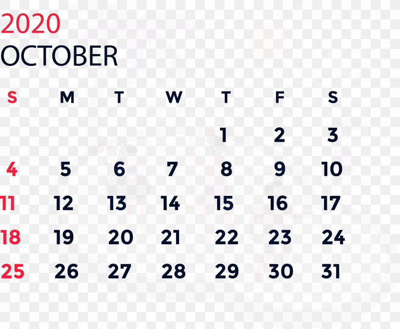 October 2020 Calendar October 2020 Printable Calendar, PNG, 3000x2470px, October 2020 Calendar, Angle, Area, Calendar System, Line Download Free