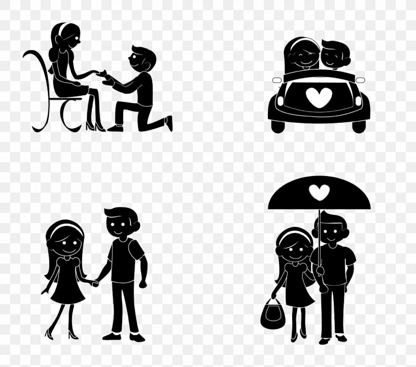 Silhouette Couple Clip Art, PNG, 1300x1149px, Silhouette, Art, Black And White, Boyfriend, Couple Download Free