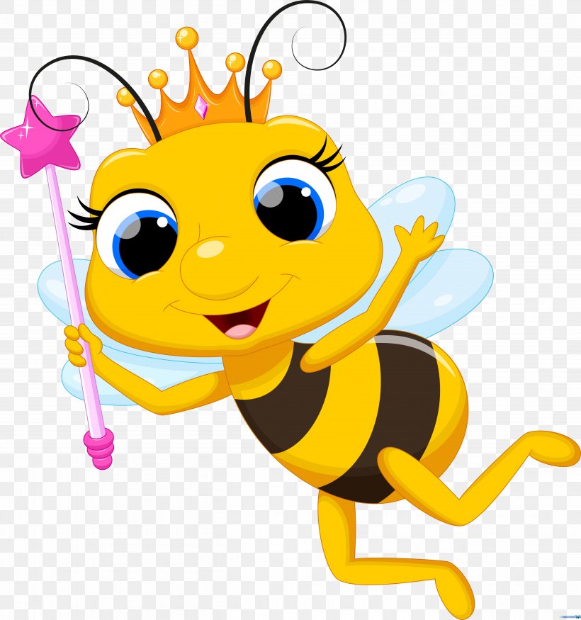 Queen Bee Clip Art, PNG, 5219x5572px, Bee, Art, Cartoon, Emoticon, Honey Bee Download Free